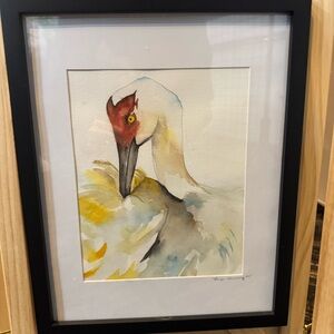Original Elegant Crane Watercolor Art in Black Frame